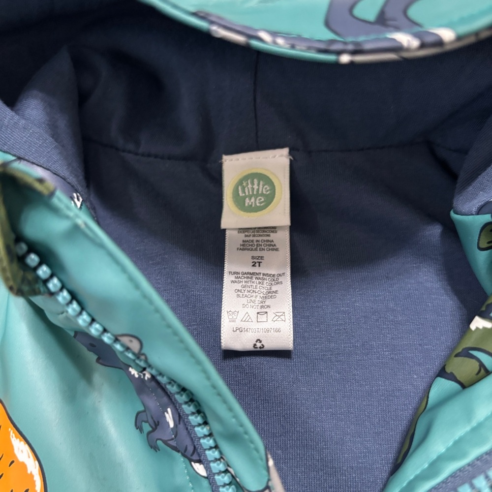 Little Me Dino Rain Jacket Toddler Boys 2T Waterproof Dinosaur Coat - Picture 5 of 6